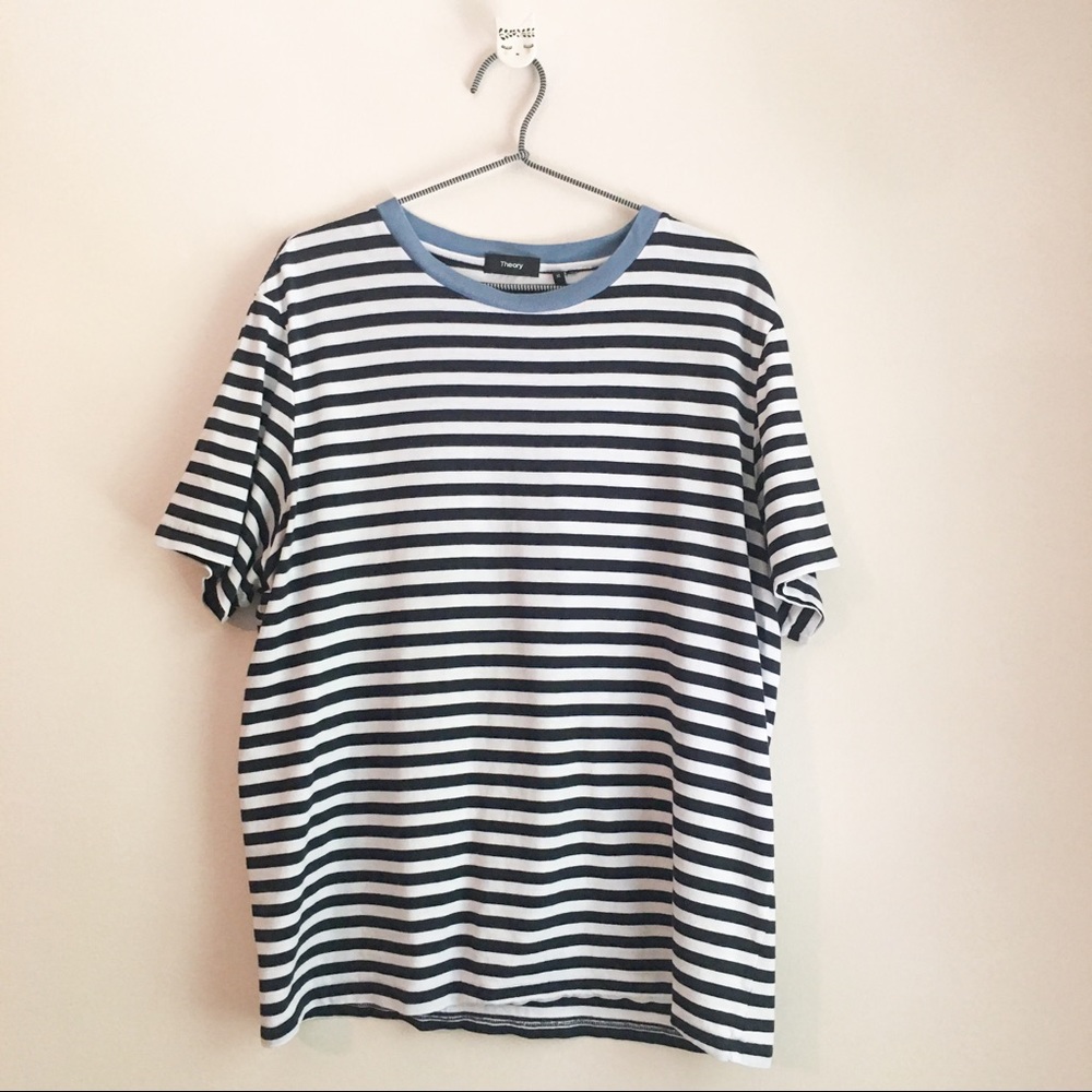 Theory Striped Tiny Tee Blue & White Size XL